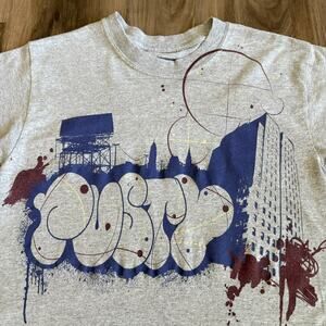 Vintage Y2K Rusty Surf T-Shirt Men's Size S Skate Surf Gray Graffiti